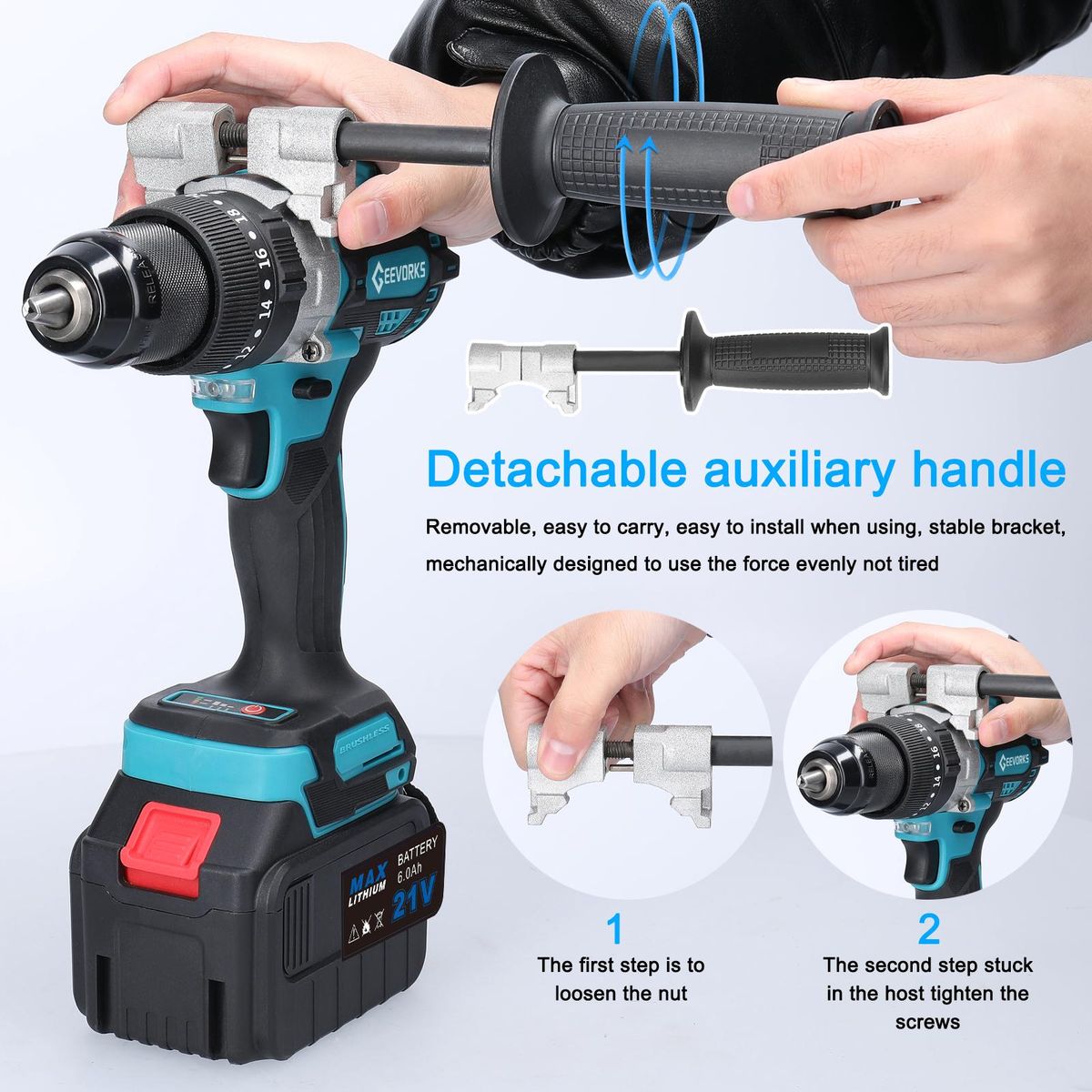 Household 3in1 Multifuctional 13mm Impact Drill 21V 120Nm Hammer Drill Mini Electric Screwdriver Rotation Ways Adjustment 20+1 Gears of Torques Adjustable