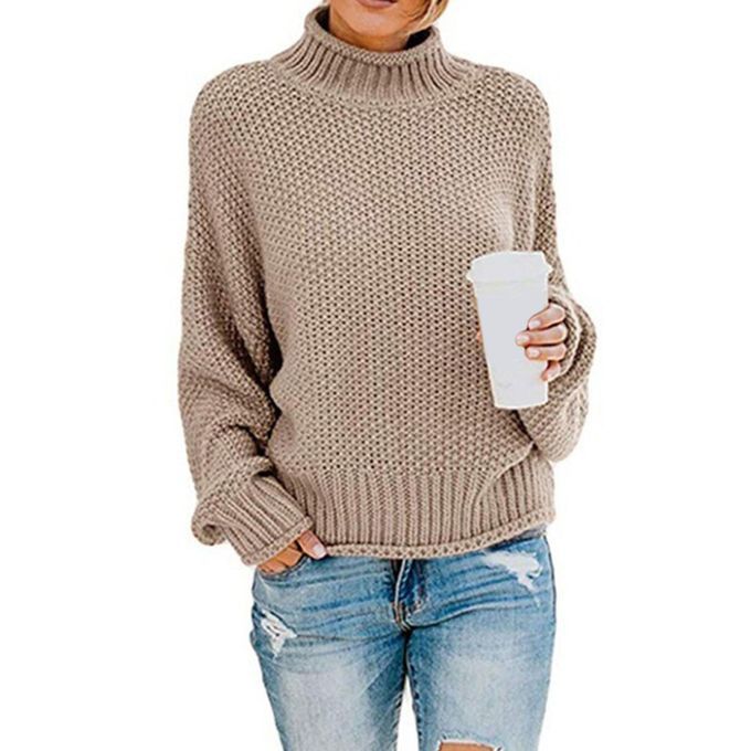 Women's Sweater Pullover Oversized Chunky Knit Solid L Khaki