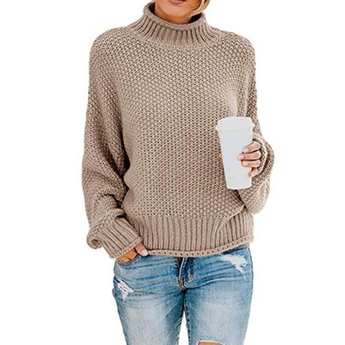 Women's Sweater Pullover Oversized Chunky Knit Solid L Khaki