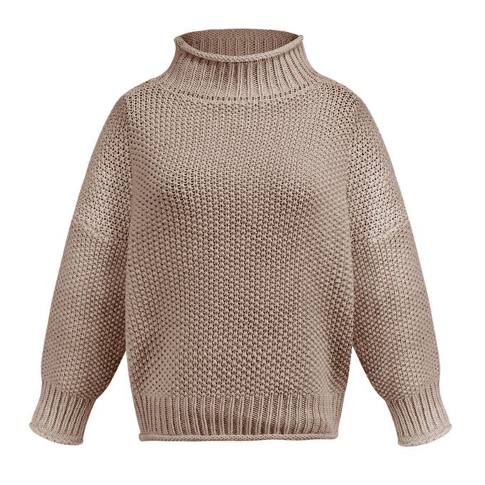 Women's Sweater Pullover Oversized Chunky Knit Solid L Khaki