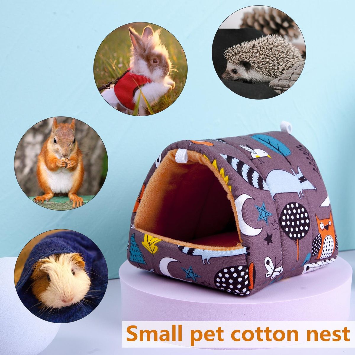 Comfortable Pet Bed Cozy Critter Nest Warm Bite-proof Home for Small Tan