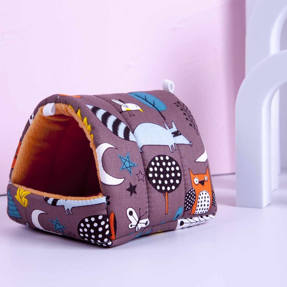 Comfortable Pet Bed Cozy Critter Nest Warm Bite-proof Home for Small Tan