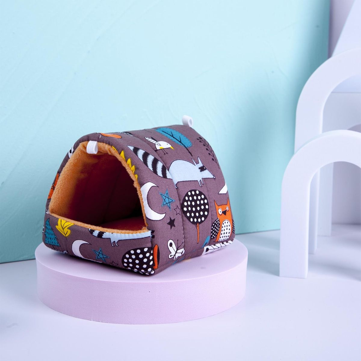 Comfortable Pet Bed Cozy Critter Nest Warm Bite-proof Home for Small Tan