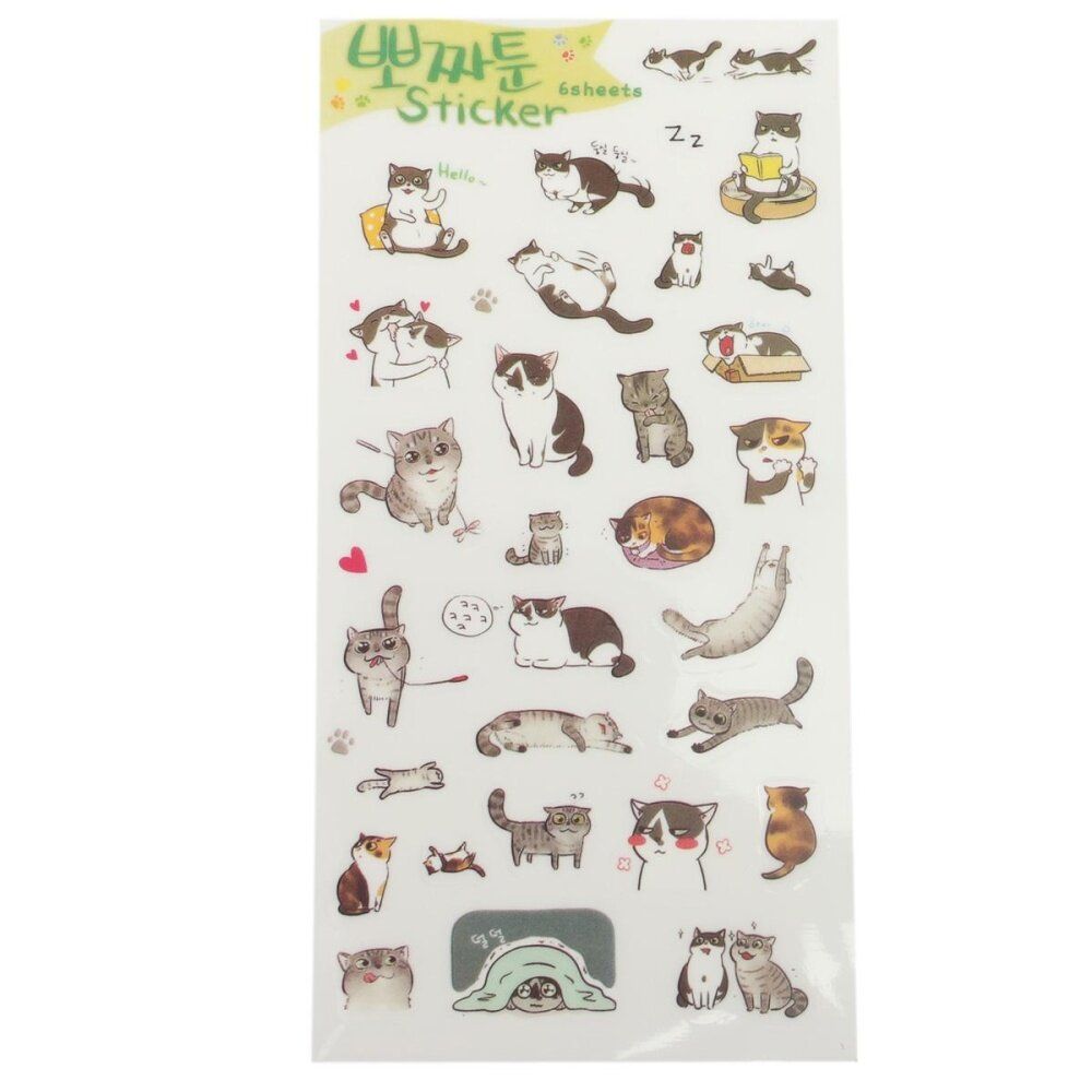 6 Sheets Cute Cat Album Diary Card Calendar Sticker Label Scrapbooking Crafts