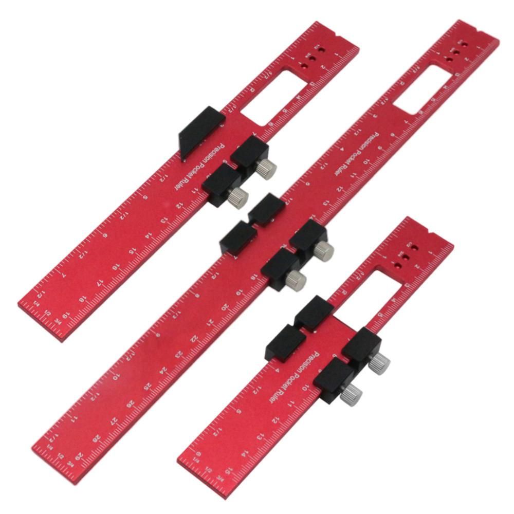Set of 3 Woodworking Scriber Positioning Scribing Gauge Ruler Aluminum Alloy Measuring Tool with Metric and Imperial Scales for Carpenter