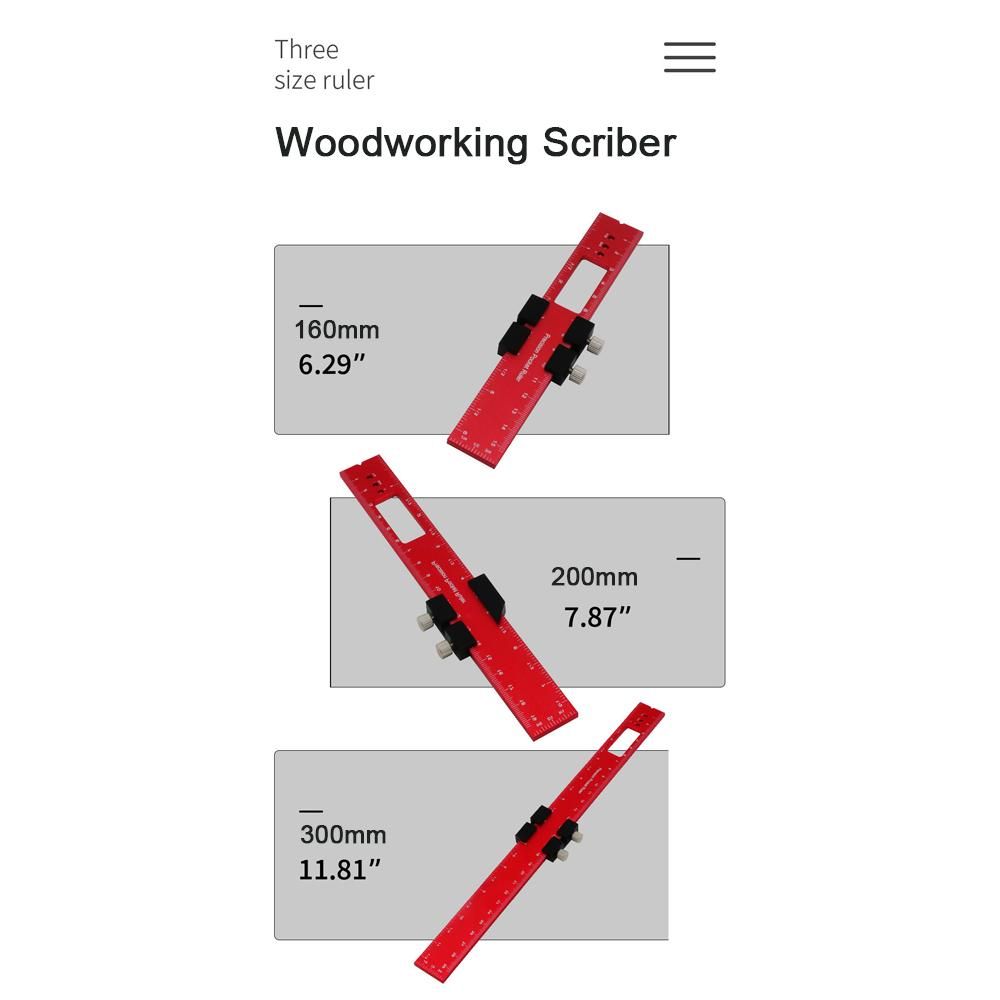 Set of 3 Woodworking Scriber Positioning Scribing Gauge Ruler Aluminum Alloy Measuring Tool with Metric and Imperial Scales for Carpenter