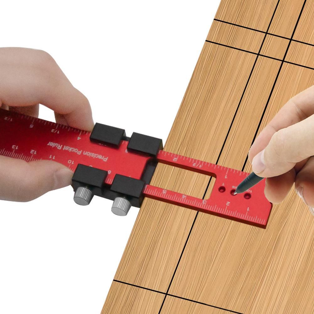 Set of 3 Woodworking Scriber Positioning Scribing Gauge Ruler Aluminum Alloy Measuring Tool with Metric and Imperial Scales for Carpenter