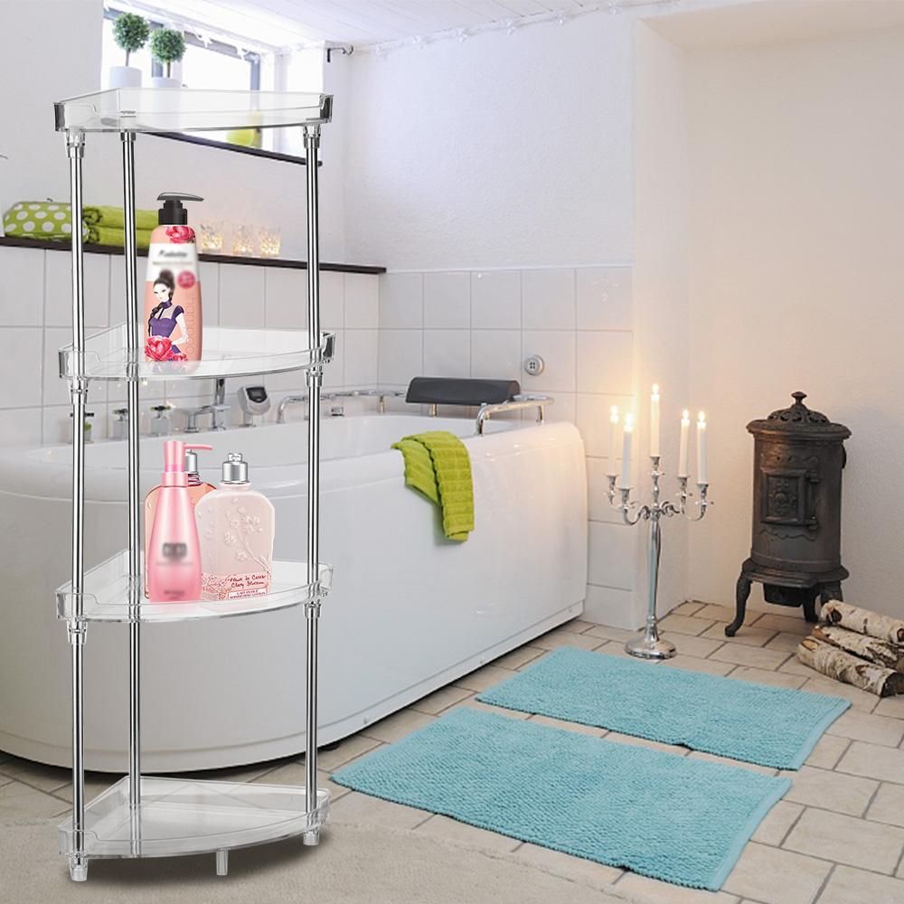 4-Tier Corner Storage Organizing Caddy Stand for Bathroom Vanity Countertops Free Standing  2 Shelves Clear