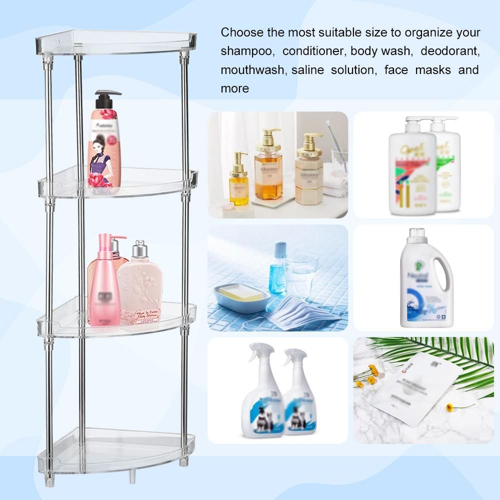 4-Tier Corner Storage Organizing Caddy Stand for Bathroom Vanity Countertops Free Standing  2 Shelves Clear