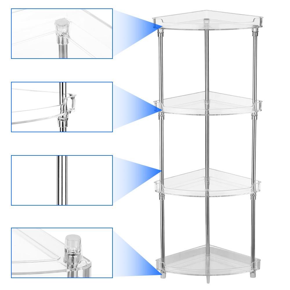 4-Tier Corner Storage Organizing Caddy Stand for Bathroom Vanity Countertops Free Standing  2 Shelves Clear
