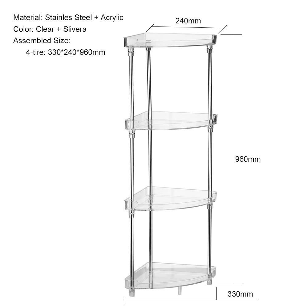 4-Tier Corner Storage Organizing Caddy Stand for Bathroom Vanity Countertops Free Standing  2 Shelves Clear