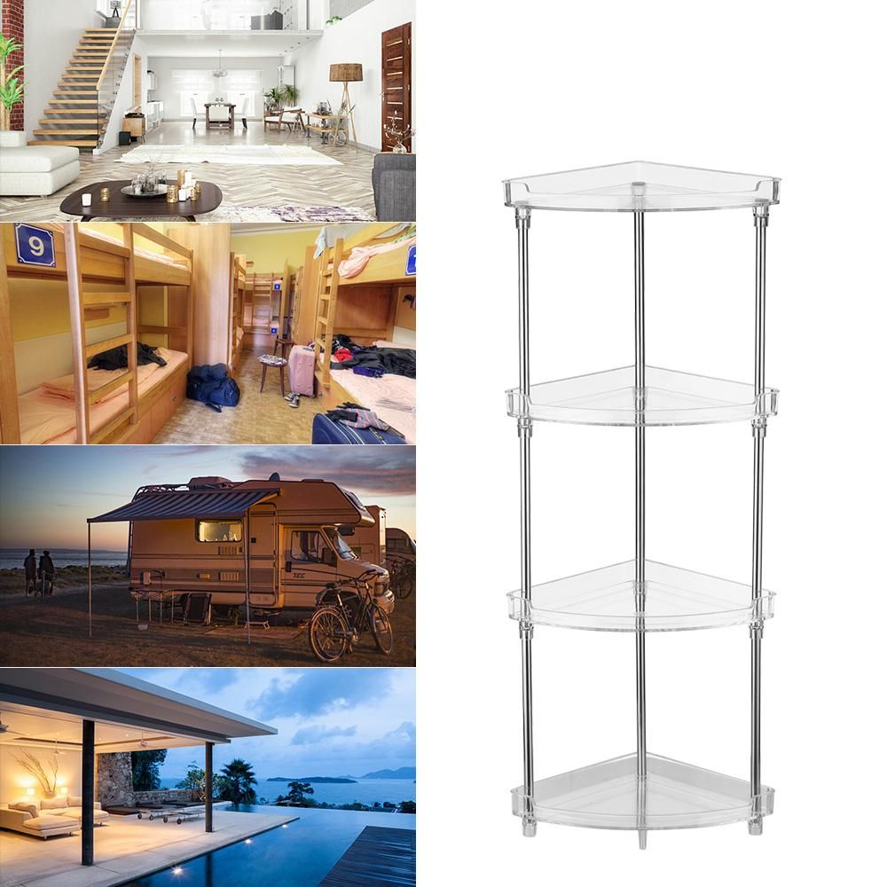 4-Tier Corner Storage Organizing Caddy Stand for Bathroom Vanity Countertops Free Standing  2 Shelves Clear