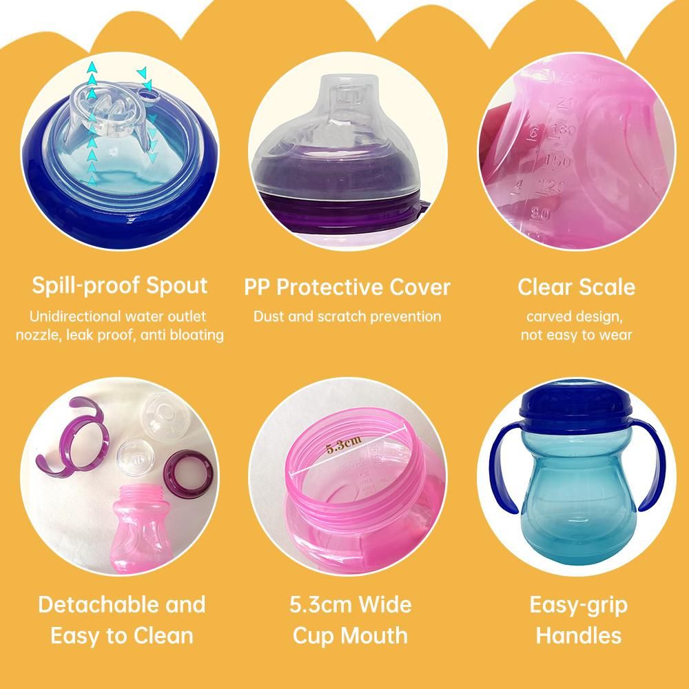 240ml Baby Training Sippy Cups Silicone Soft Spout Transition Cup from Bottle Spill-Proof Kids Infant Trainer Drinking Cup with Non-slip Handles Blue