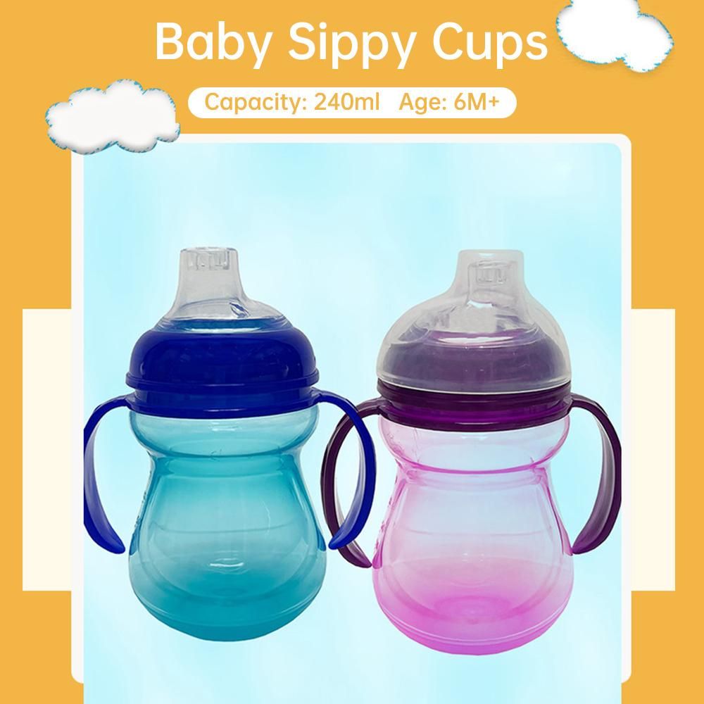 240ml Baby Training Sippy Cups Silicone Soft Spout Transition Cup from Bottle Spill-Proof Kids Infant Trainer Drinking Cup with Non-slip Handles Blue
