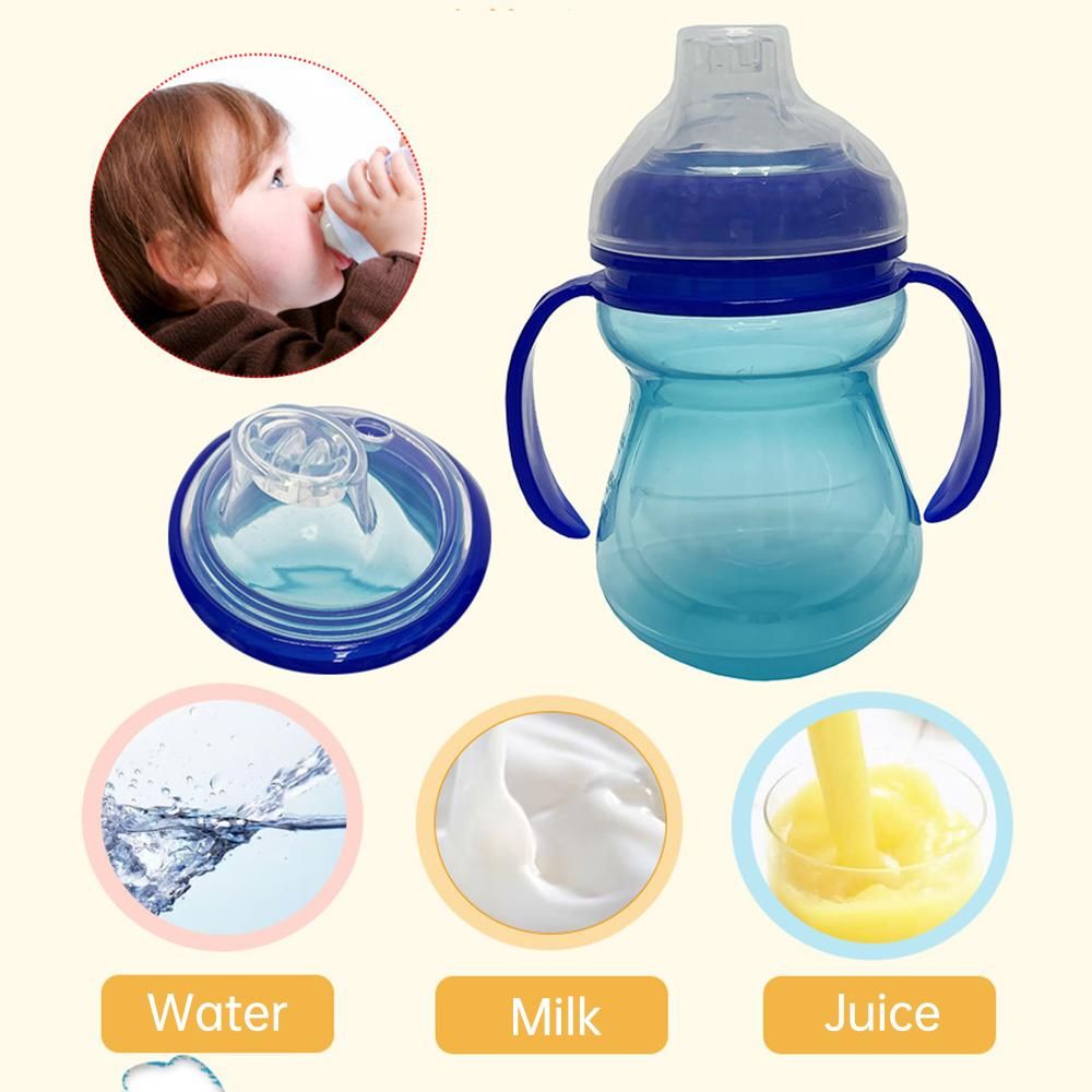 240ml Baby Training Sippy Cups Silicone Soft Spout Transition Cup from Bottle Spill-Proof Kids Infant Trainer Drinking Cup with Non-slip Handles Blue