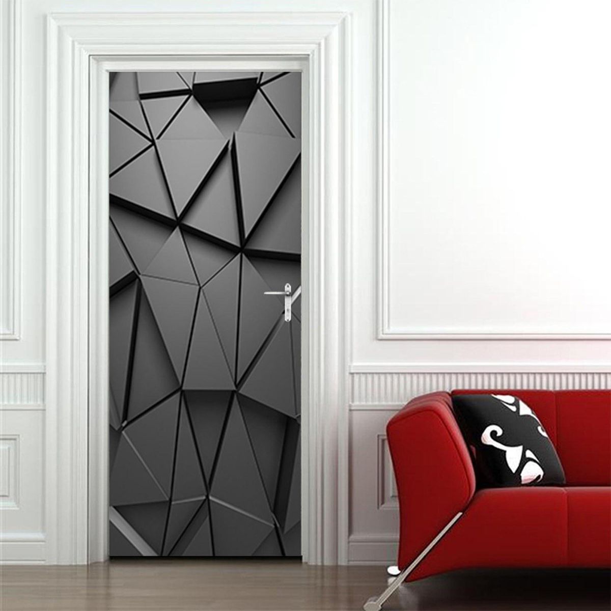 Door Mural 3D Door Cover Modern Door Sticker Waterproof Art Wallpaper Adhesive Door Decal Removable Home Decoration Reusable Door Poster for Home Office Decoration Black GeometrySP-F068 S(38.5x200cmx2Pcs)