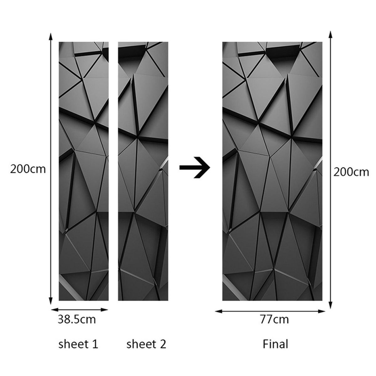 Door Mural 3D Door Cover Modern Door Sticker Waterproof Art Wallpaper Adhesive Door Decal Removable Home Decoration Reusable Door Poster for Home Office Decoration Black GeometrySP-F068 S(38.5x200cmx2Pcs)