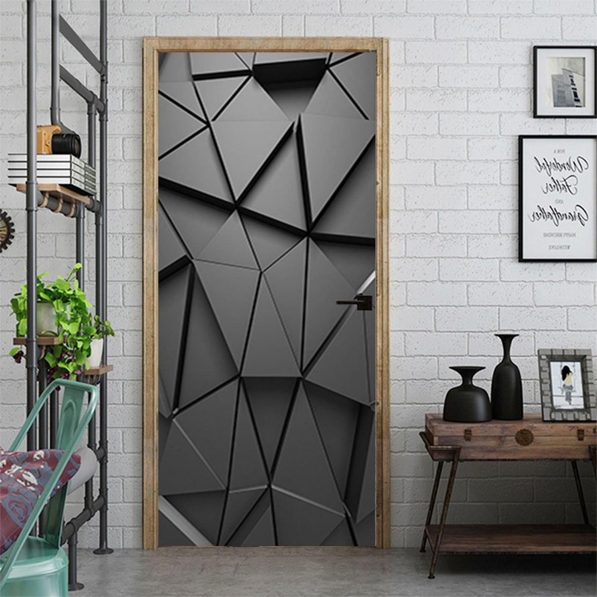 Door Mural 3D Door Cover Modern Door Sticker Waterproof Art Wallpaper Adhesive Door Decal Removable Home Decoration Reusable Door Poster for Home Office Decoration Black GeometrySP-F068 S(38.5x200cmx2Pcs)