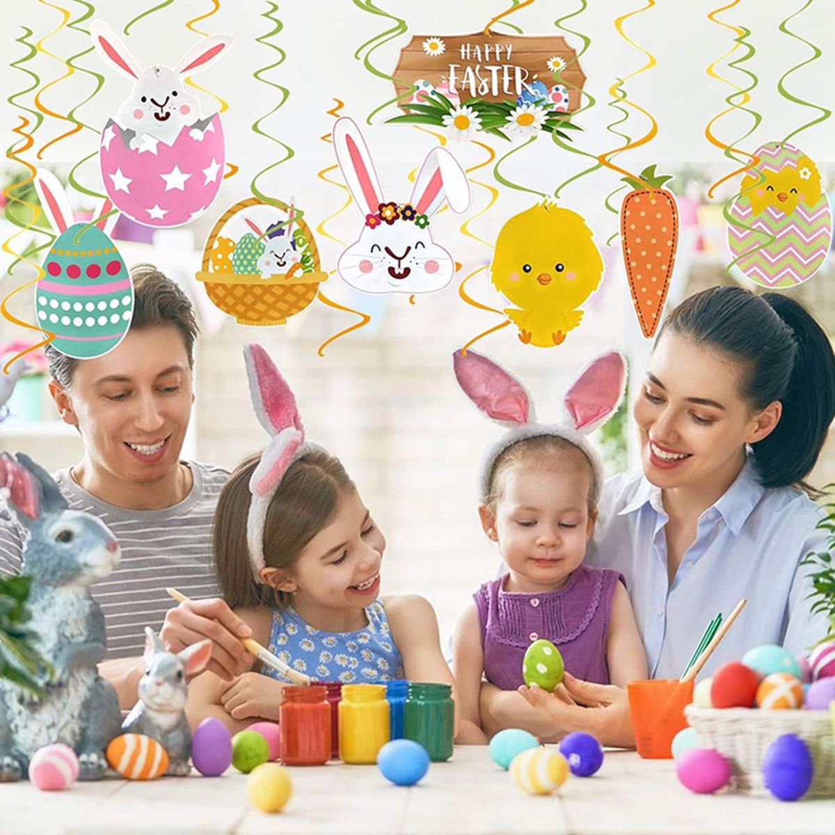 30PCS Easter Hanging Swirl Decorations Easter Egg Bunny Carrot Hanging Spiral Decor for Home Office School Easter Party Ornaments
