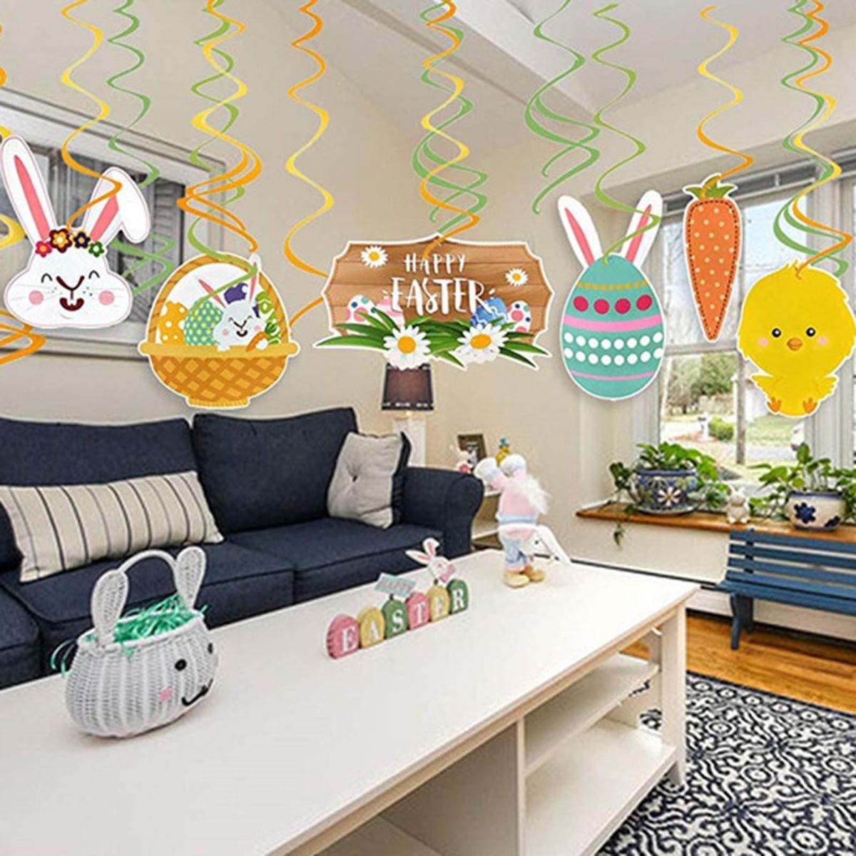 30PCS Easter Hanging Swirl Decorations Easter Egg Bunny Carrot Hanging Spiral Decor for Home Office School Easter Party Ornaments