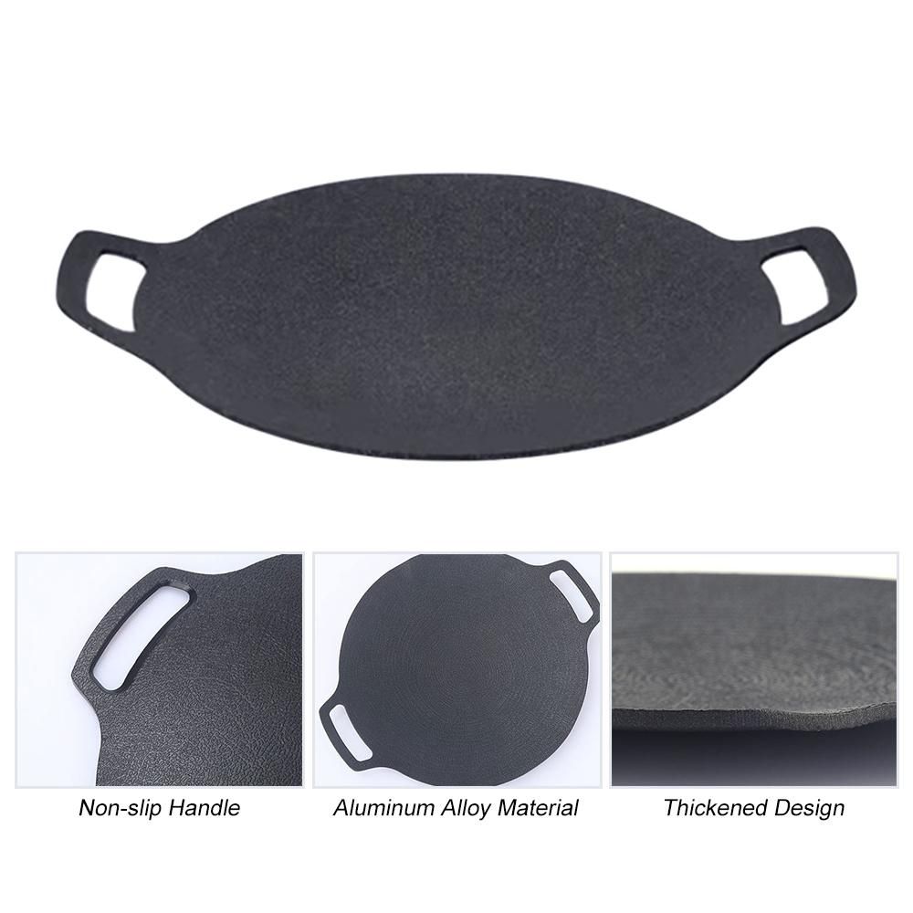 Nonstick BBQ Grill Pan Stovetop Baking Tray Comal with Metal Handles for Indoor Outdoor Barbecue Picnics