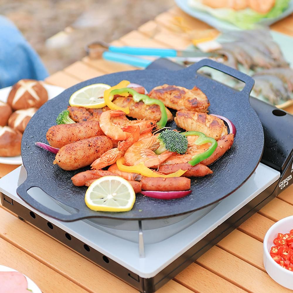 Nonstick BBQ Grill Pan Stovetop Baking Tray Comal with Metal Handles for Indoor Outdoor Barbecue Picnics