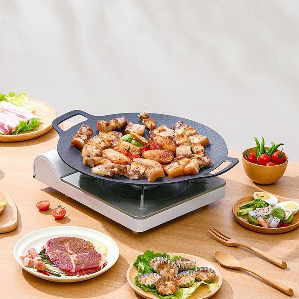 Nonstick BBQ Grill Pan Stovetop Baking Tray Comal with Metal Handles for Indoor Outdoor Barbecue Picnics