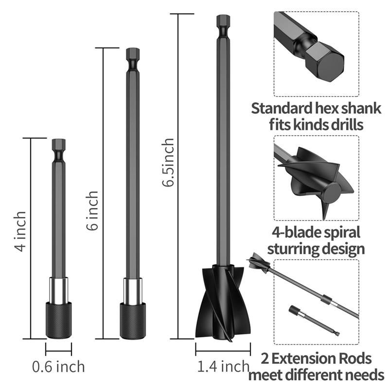 5Pcs Resin Mixer Paddles with 2 Extension Rods, Epoxy Mixer