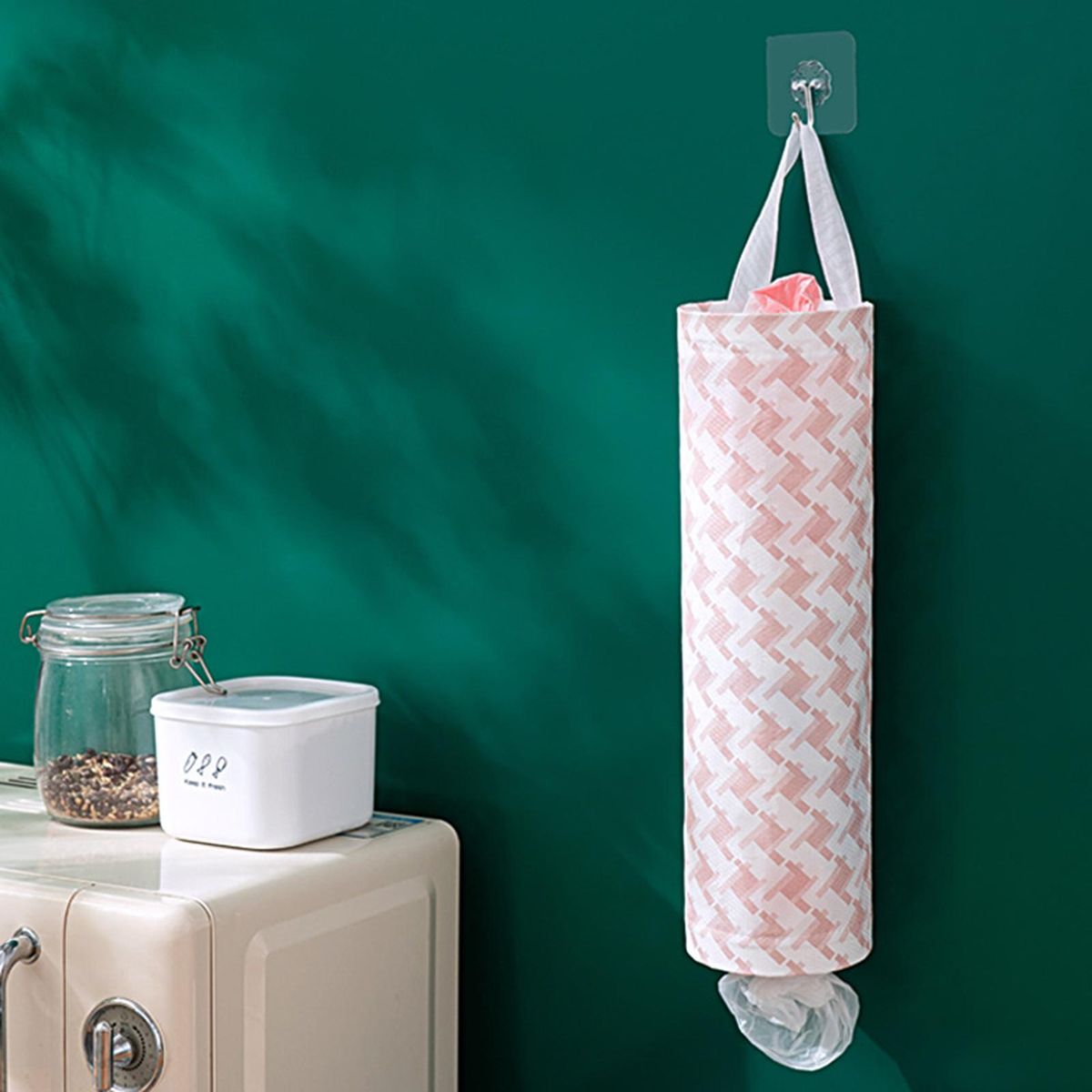 Grocery Bag Dispenser Geometric Printed Bag Holder Plastic Bag Dispenser Pink