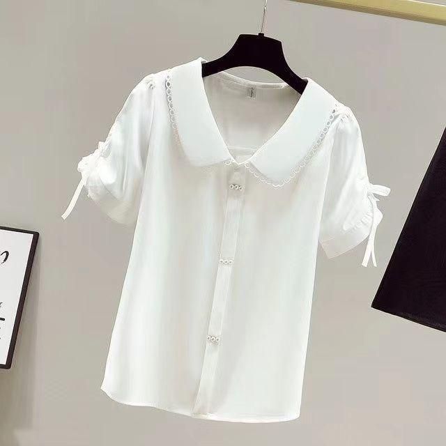 Summer Chiffon Short Sleeve Thin Baby Women's Clothing Oversize Cover Belly Western Style Youthful-Looking Short Top New Shirt for Women