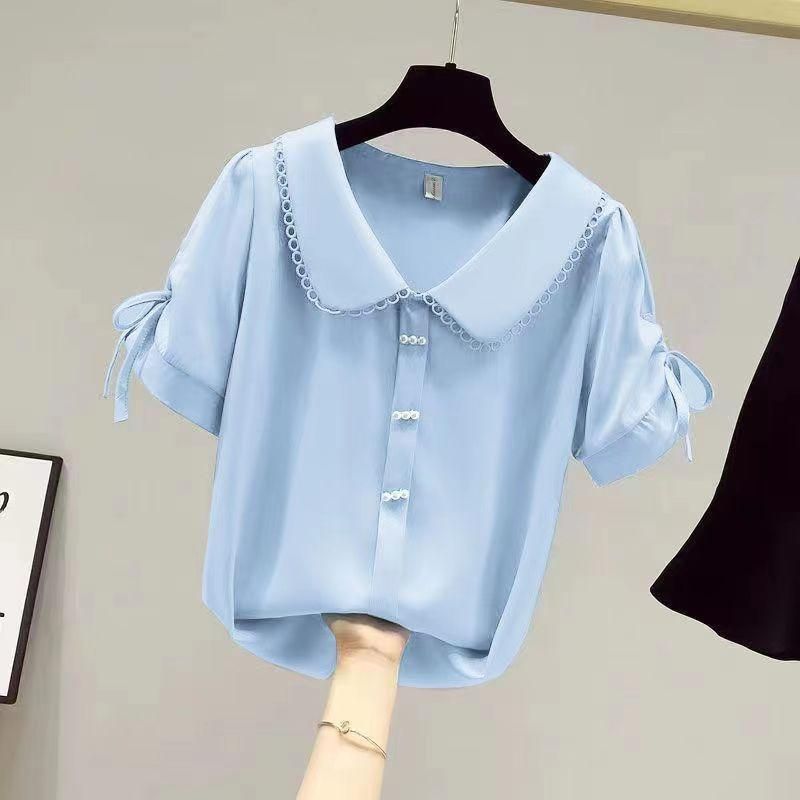 Summer Chiffon Short Sleeve Thin Baby Women's Clothing Oversize Cover Belly Western Style Youthful-Looking Short Top New Shirt for Women