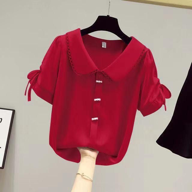 Summer Chiffon Short Sleeve Thin Baby Women's Clothing Oversize Cover Belly Western Style Youthful-Looking Short Top New Shirt for Women