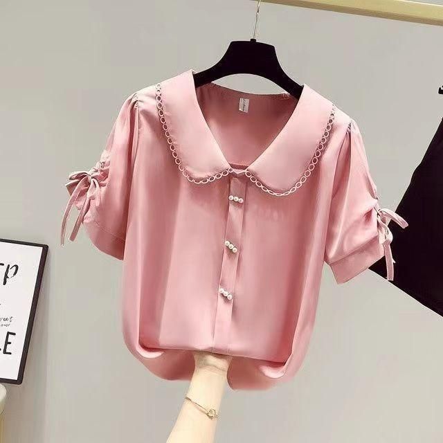 Summer Chiffon Short Sleeve Thin Baby Women's Clothing Oversize Cover Belly Western Style Youthful-Looking Short Top New Shirt for Women