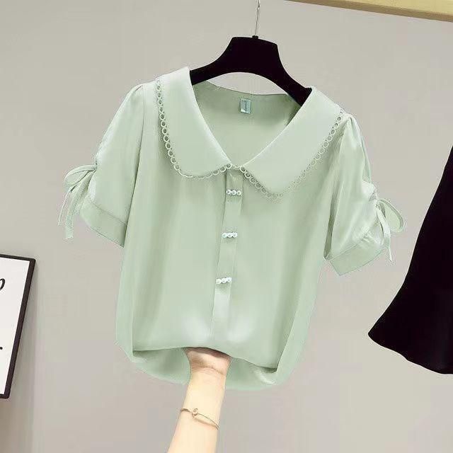 Summer Chiffon Short Sleeve Thin Baby Women's Clothing Oversize Cover Belly Western Style Youthful-Looking Short Top New Shirt for Women