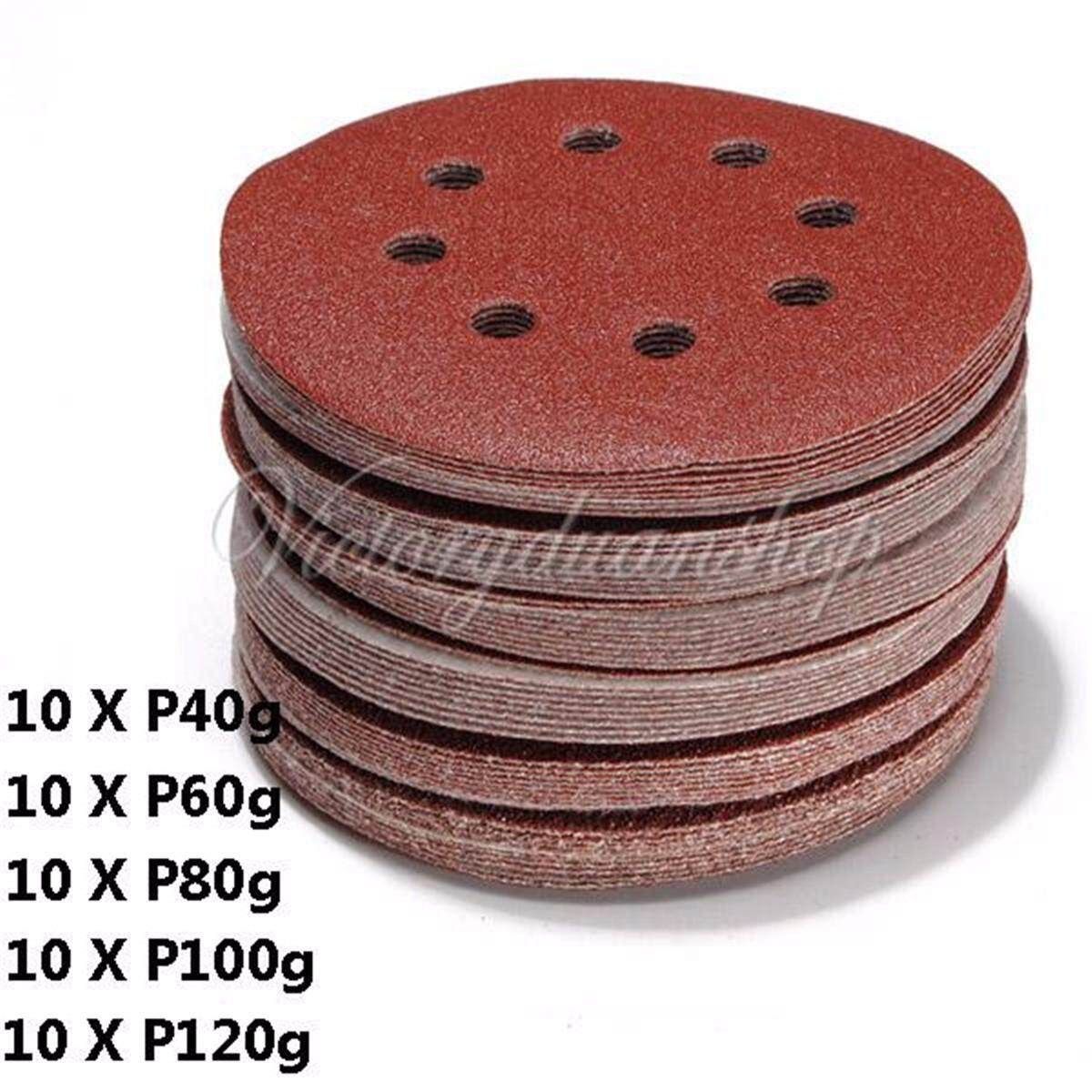 50Pcs 125mm 40 60 80 100 120G Grit Sanding Sheets Disc Paper Random Orbit Hook And Loop