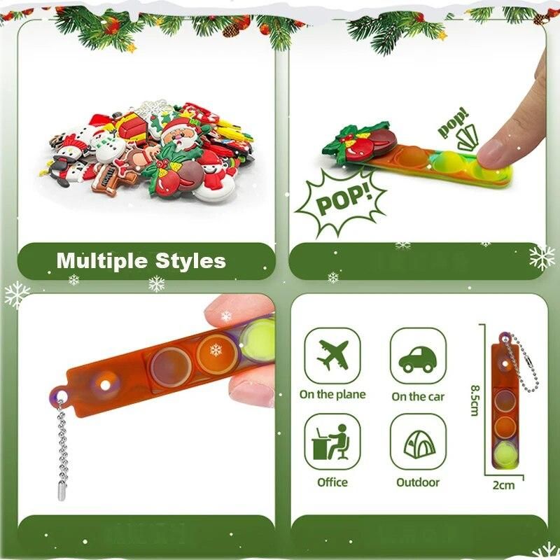 24PCS Christmas Mini Keychain Fidget Toy DIY Snowman Christmas Stocking Push Bubble Key Ring Christmas 24 Day Gifts Bag For Kids