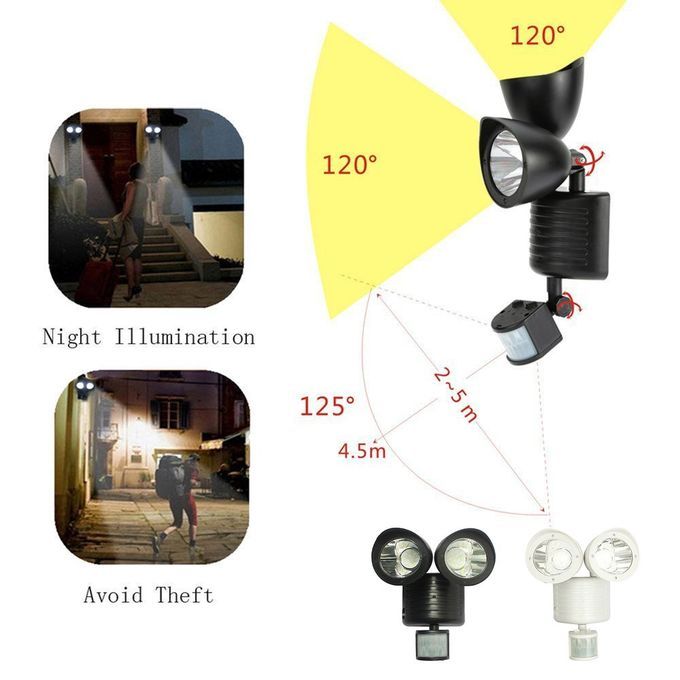 22LED Dual Security Detector Solar Spot Light Motion Sensor Outdoor Floodlight Black