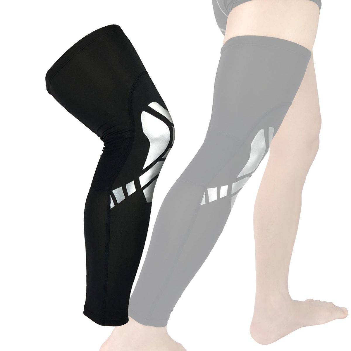 Full Leg Compression Sleeves For Women Black And Sliver L