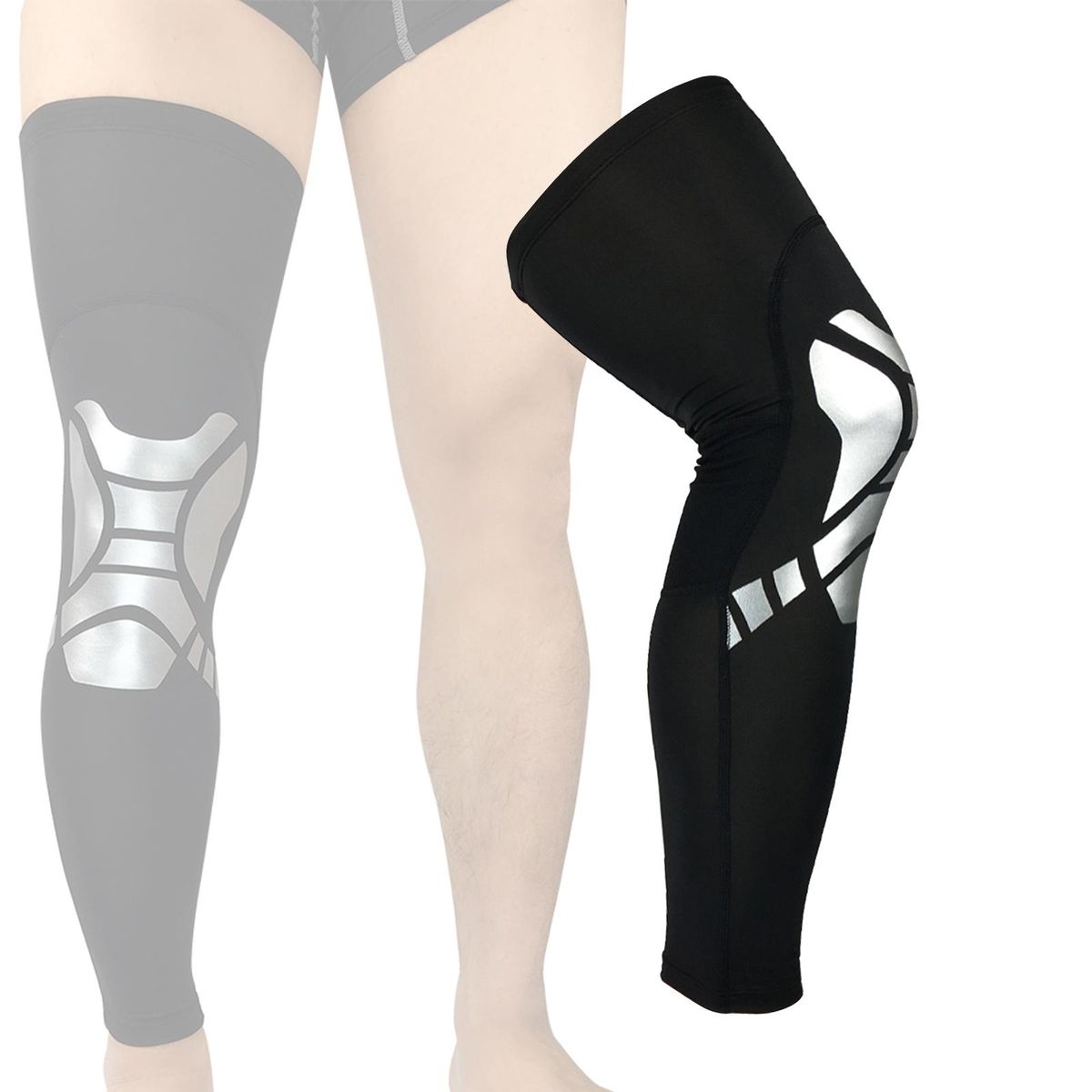 Full Leg Compression Sleeves For Women Black And Sliver L
