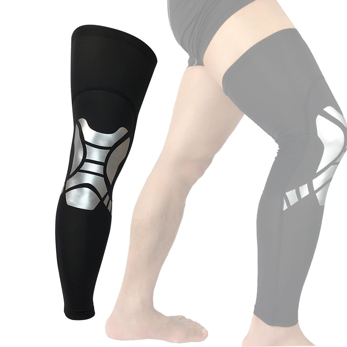 Full Leg Compression Sleeves For Women Black And Sliver L