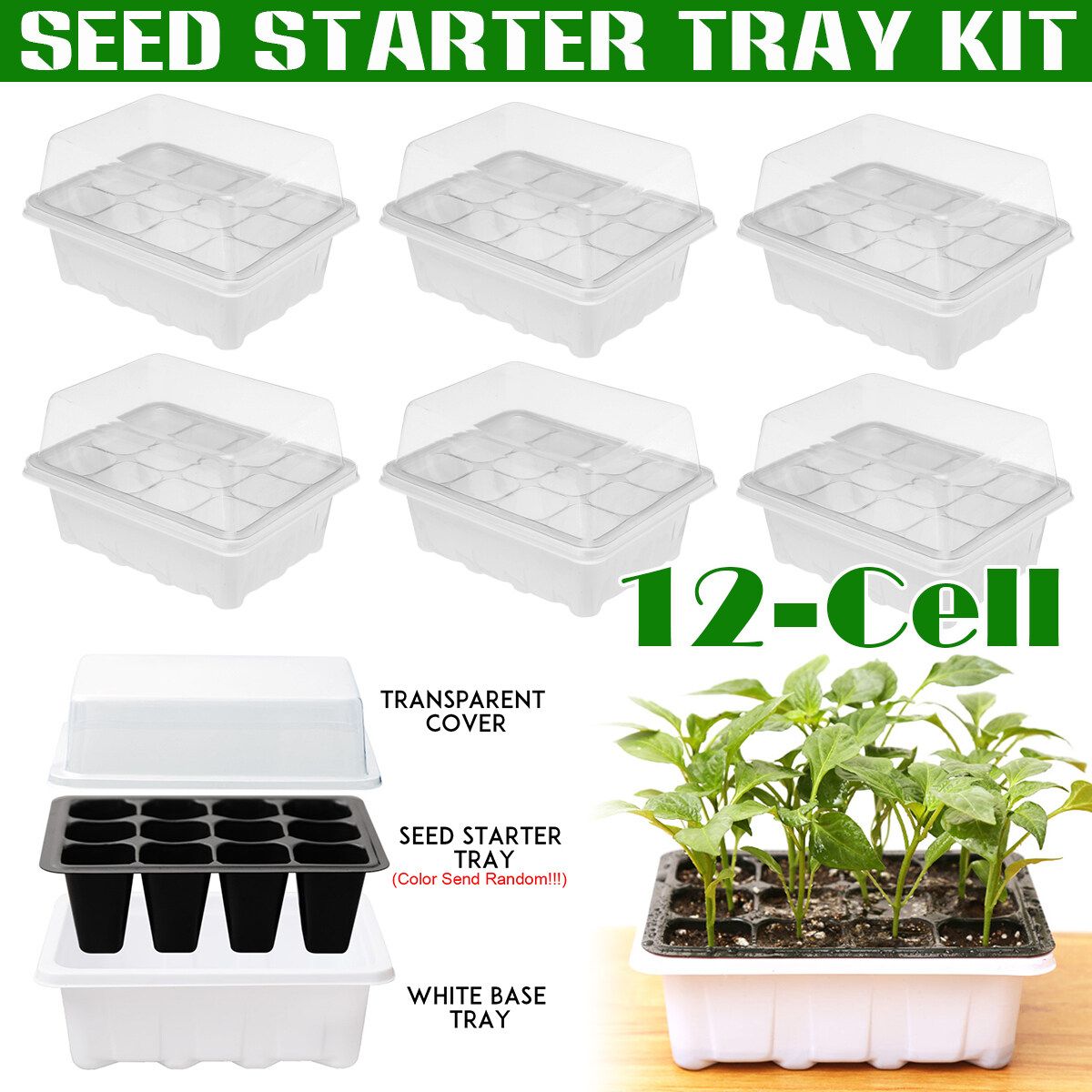 6Set 12-Cell Seedling Starter Tray Kit Plant Propagation Tray For Succulent