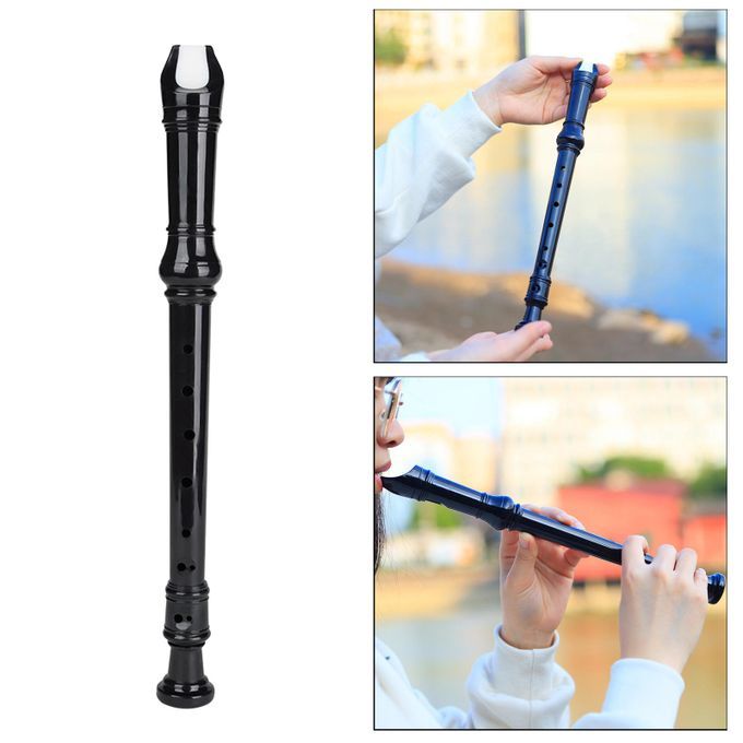 Soprano Recorder Long Flute Descant Instrument W/ Cleaning Rod Black