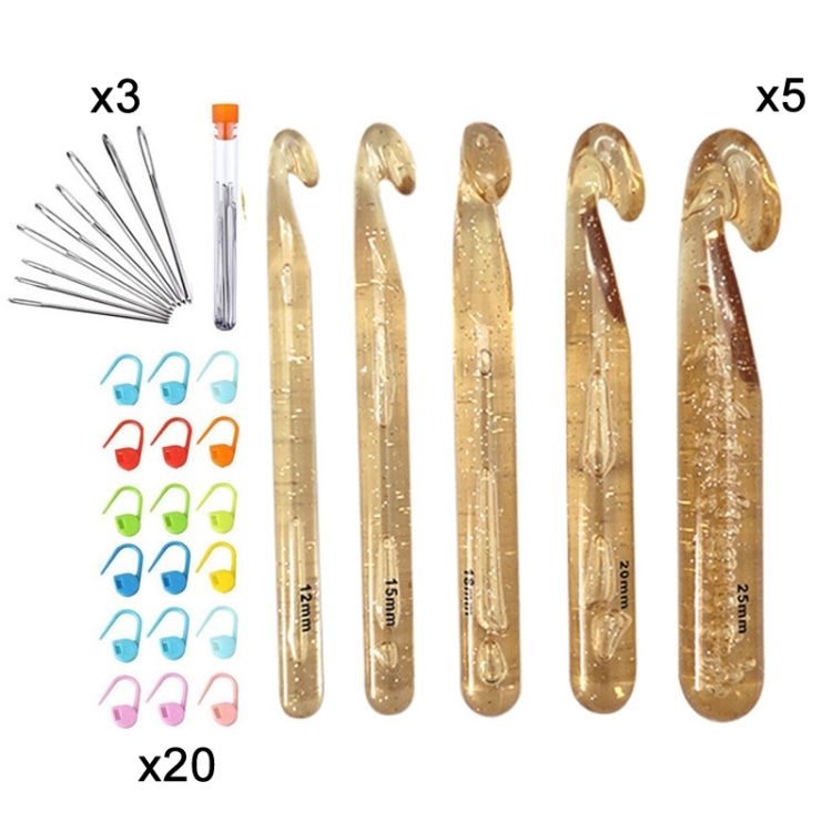 5 PCS/Set+20 Pins+3 PCS Big Eye Needle Crystal Crochet Knitting Tool Set