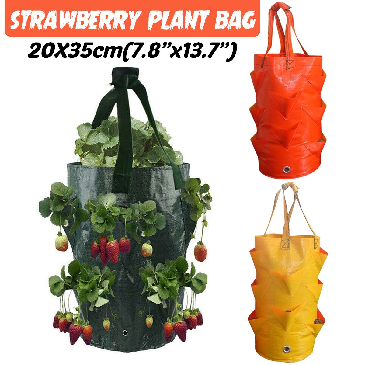 3 Gallon Strawberry Plant Grow Bag Garden Hanging Pouch Flower Herb Bags Orange