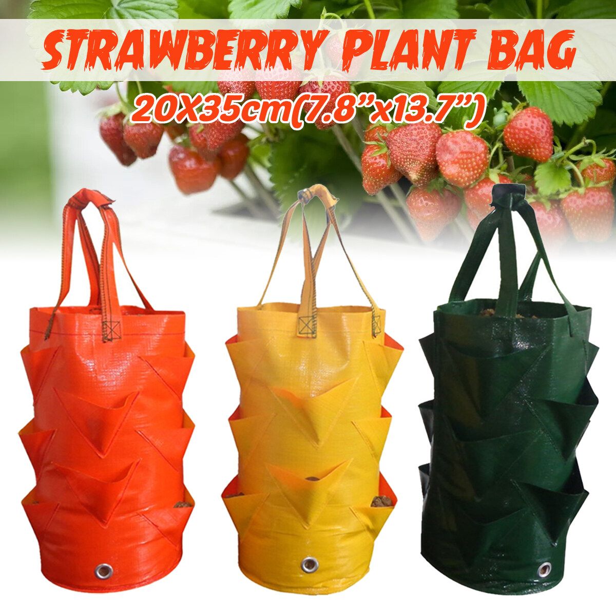 3 Gallon Strawberry Plant Grow Bag Garden Hanging Pouch Flower Herb Bags Orange