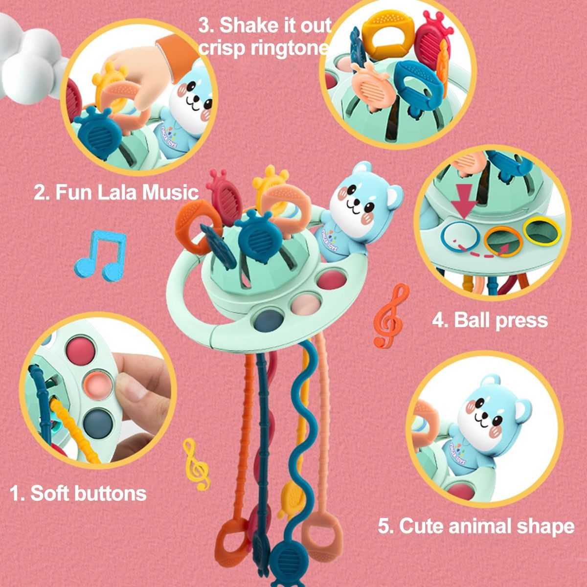 Cartoon Pull Toy for Babies Colorful Delight 2-in-1 Pull Toy Puzzle Blue