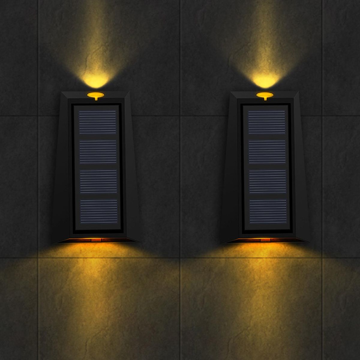 2Pcs Outdoor Fence Lights Solar-Powered Lamps Landscape Up Down Lights Multicolor