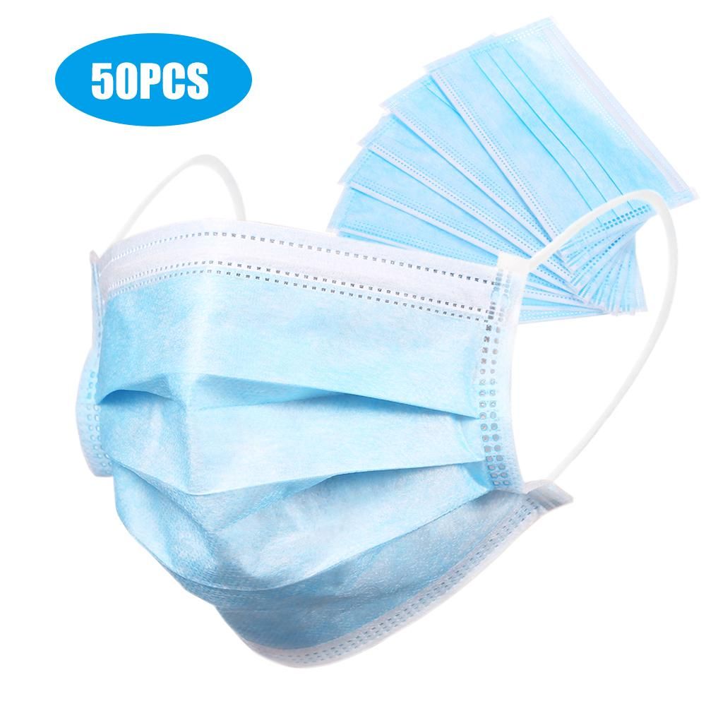 50PCS Face Mask Disposable Stop PM2.5 Particle Face Cover Breathable Dustproof Mouth Cover