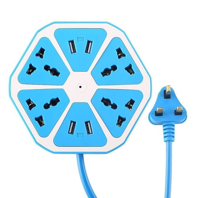 Power Strips With USB Ports Surge Protector Power Socket Have 4 Outlets 4 USB UK Plug (Blue)