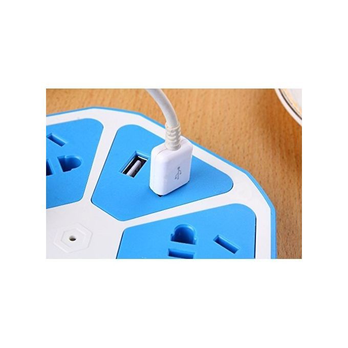 Power Strips With USB Ports Surge Protector Power Socket Have 4 Outlets 4 USB UK Plug (Blue)